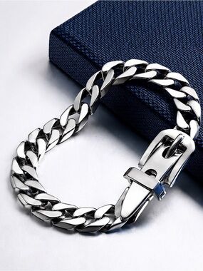 Belt Buckle Sterling Silver Plated  Chain Link Bracelet